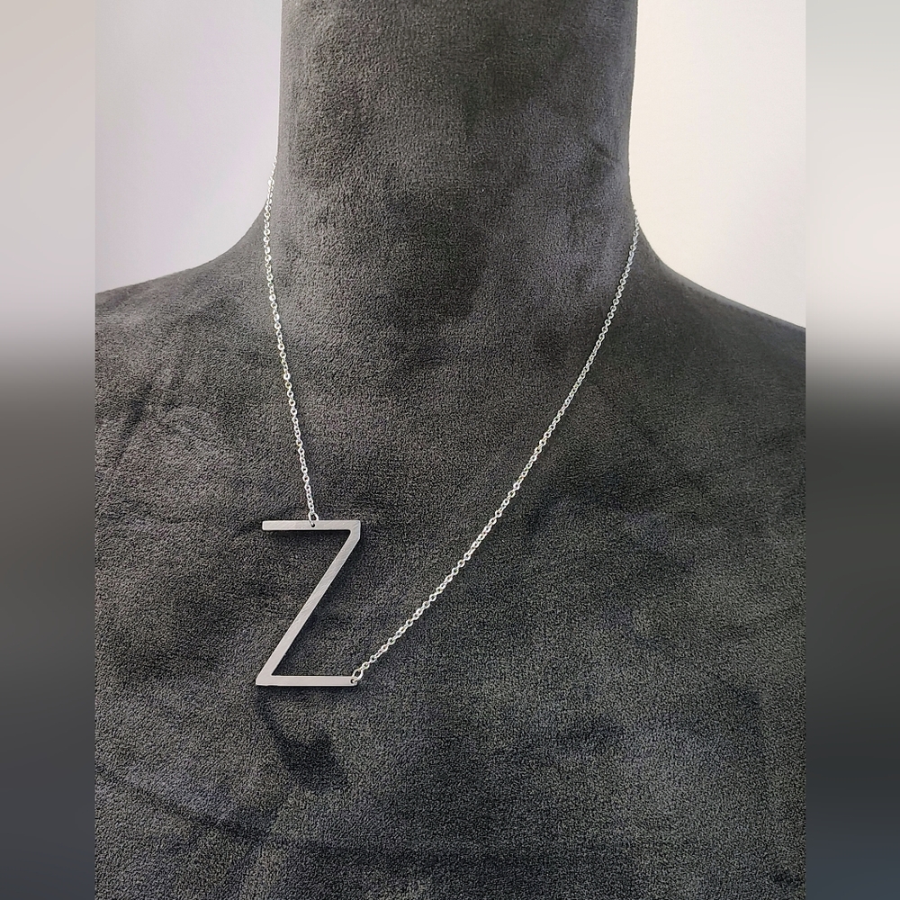 Initial‎ “Z” Necklace Stainless Steel Minimalist Pendant Silver Jewelry